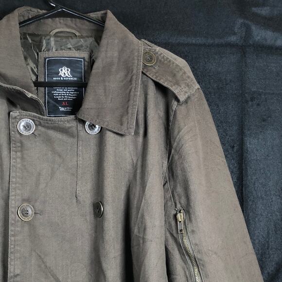 Rock & Republic Mens Jacket Brown Double Breasted Trench Coat 100% Cotton XL - Picture 5 of 11